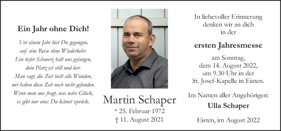 Traueranzeige von Martin Schaper von Neue Osnabrücker Zeitung GmbH & Co. KG