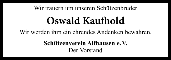 Traueranzeige von Oswald Kaufhold von Neue Osnabrücker Zeitung GmbH & Co. KG