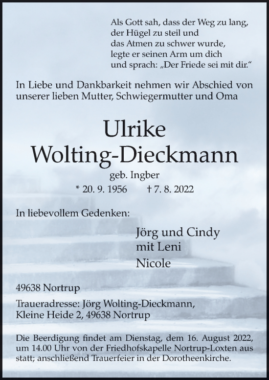 Traueranzeige von Ulrike Wolting-Dieckmann von Neue Osnabrücker Zeitung GmbH & Co. KG