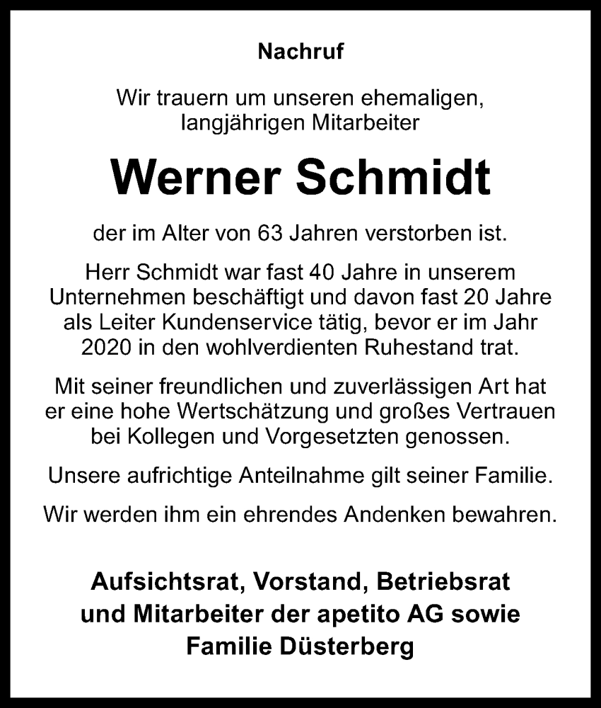  Traueranzeige für Werner Schmidt vom 15.08.2022 aus Neue Osnabrücker Zeitung GmbH & Co. KG