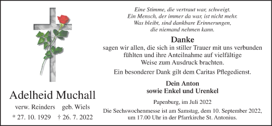 Traueranzeige von Adelheid Muchall von Neue Osnabrücker Zeitung GmbH & Co. KG