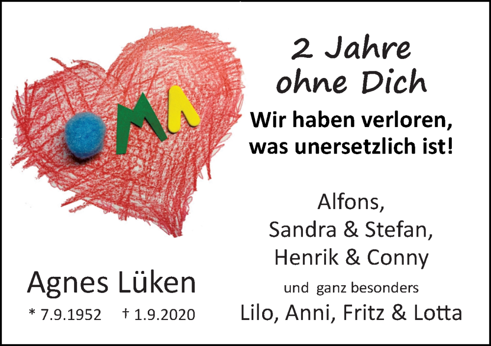  Traueranzeige für Agnes Lüken vom 01.09.2022 aus Neue Osnabrücker Zeitung GmbH & Co. KG