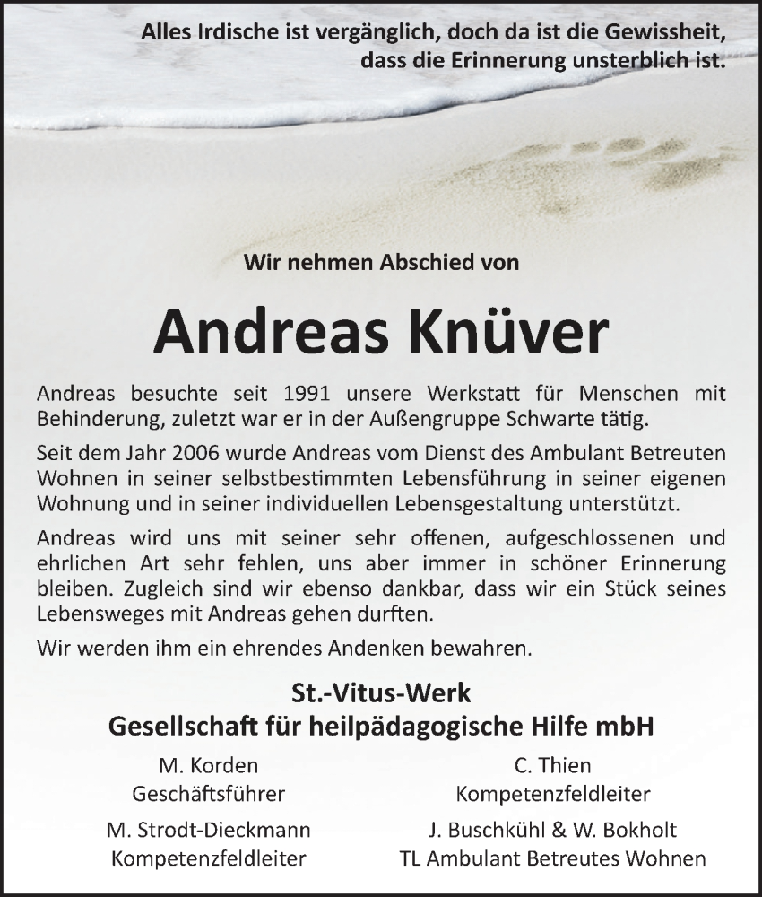  Traueranzeige für Andreas Knüver vom 28.09.2022 aus Neue Osnabrücker Zeitung GmbH & Co. KG
