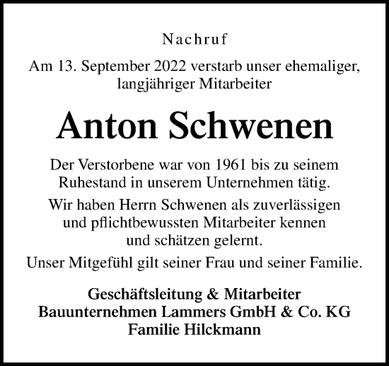 Traueranzeige von Anton Schwenen von Neue Osnabrücker Zeitung GmbH & Co. KG