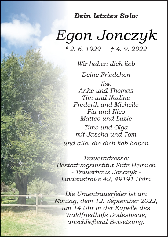 Traueranzeige von Egon Jonczyk von Neue Osnabrücker Zeitung GmbH & Co. KG