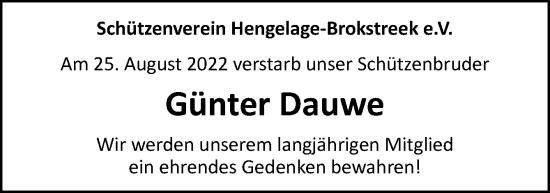Traueranzeige von Günter Dauwe von Neue Osnabrücker Zeitung GmbH & Co. KG