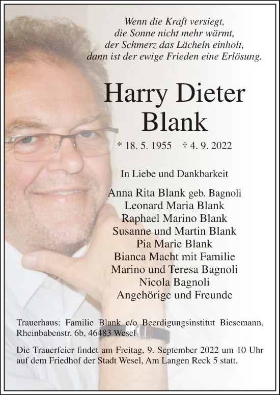 Traueranzeige von Harry Dieter Blank von DK Medien GmbH & Co. KG