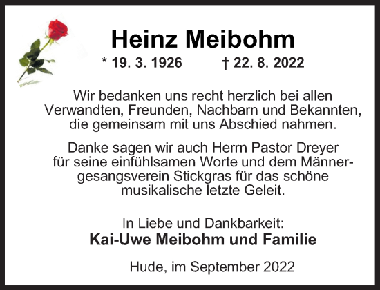 Traueranzeige von Heinz Meibohm von DK Medien GmbH & Co. KG