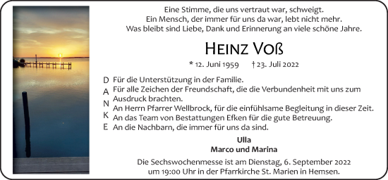 Traueranzeige von Heinz Voß von Neue Osnabrücker Zeitung GmbH & Co. KG