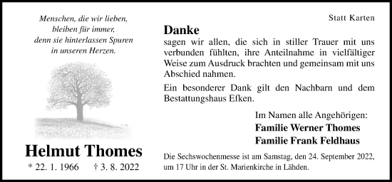 Traueranzeige von Helmut Thomes von Neue Osnabrücker Zeitung GmbH & Co. KG