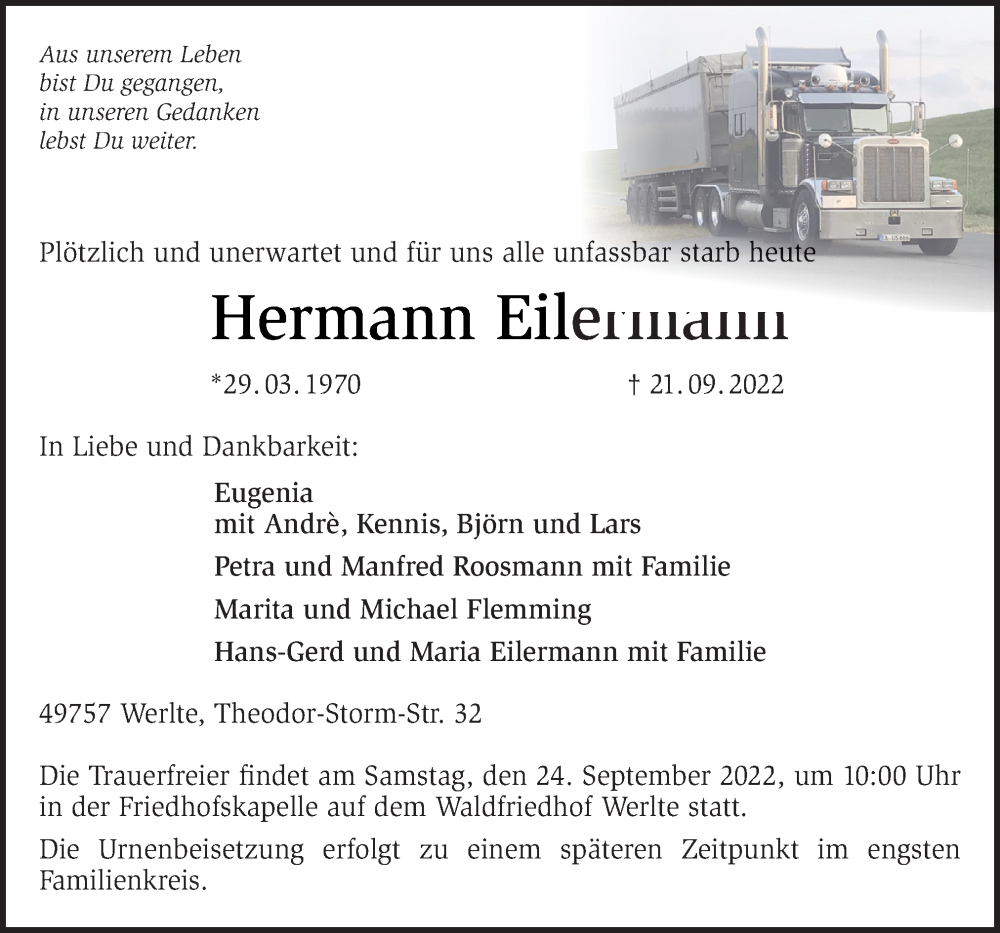  Traueranzeige für Hermann Eilermann vom 23.09.2022 aus Neue Osnabrücker Zeitung GmbH & Co. KG