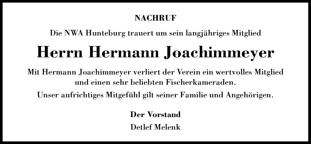  Traueranzeige für Hermann Joachimmeyer vom 01.09.2022 aus Neue Osnabrücker Zeitung GmbH & Co. KG