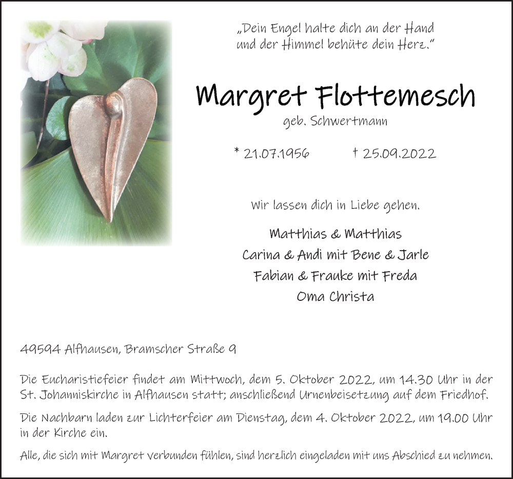  Traueranzeige für Margret Flottemesch vom 29.09.2022 aus Neue Osnabrücker Zeitung GmbH & Co. KG