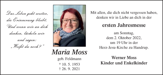 Traueranzeige von Maria Moss von Neue Osnabrücker Zeitung GmbH & Co. KG