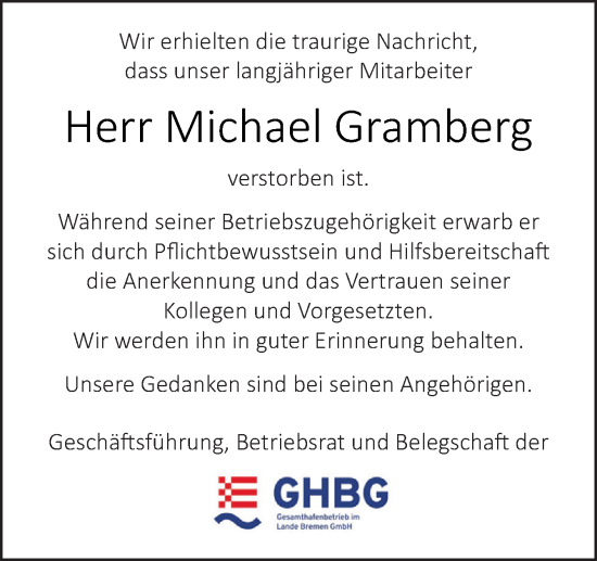 Traueranzeige von Michael Gramberg von Neue Osnabrücker Zeitung GmbH & Co. KG