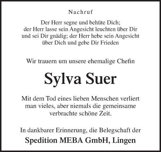 Traueranzeige von Sylva Suer von Neue Osnabrücker Zeitung GmbH & Co. KG