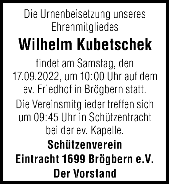 Traueranzeige von Wilhelm Kubetschek von Neue Osnabrücker Zeitung GmbH & Co. KG