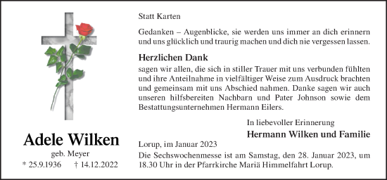 Traueranzeige von Adele Wilken von Neue Osnabrücker Zeitung GmbH & Co. KG