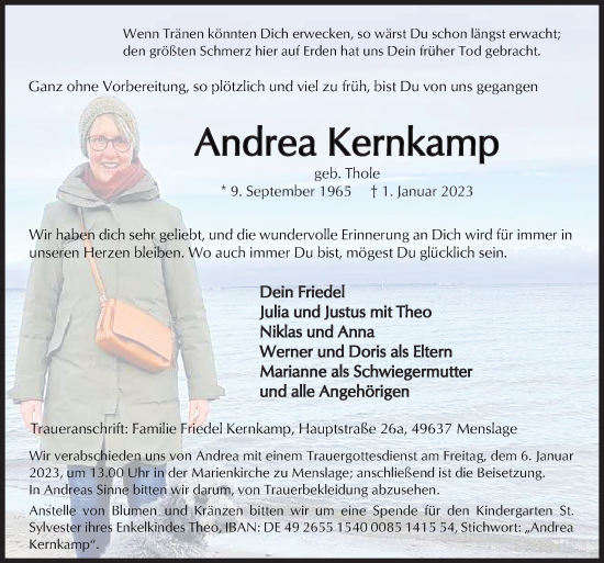 Traueranzeige von Andrea Kernkamp von Neue Osnabrücker Zeitung GmbH & Co. KG