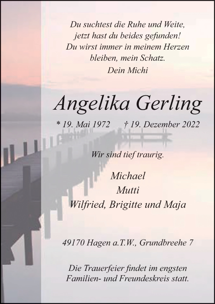  Traueranzeige für Angelika Gerling vom 21.01.2023 aus Neue Osnabrücker Zeitung GmbH & Co. KG