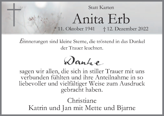 Traueranzeige von Anita Erb von Neue Osnabrücker Zeitung GmbH & Co. KG