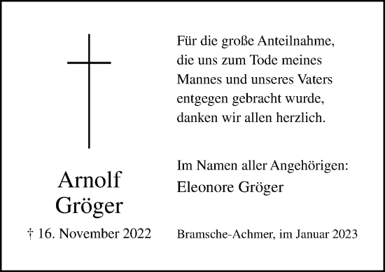Traueranzeige von Arnolf Gröger von Neue Osnabrücker Zeitung GmbH & Co. KG