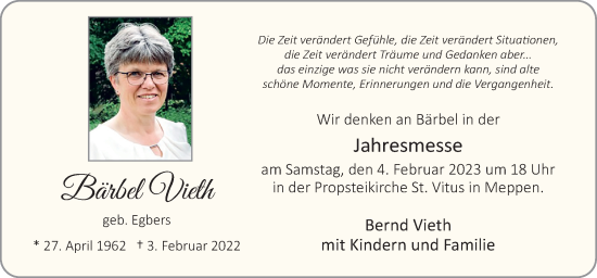 Traueranzeige von Bärbel Vieth von Neue Osnabrücker Zeitung GmbH & Co. KG