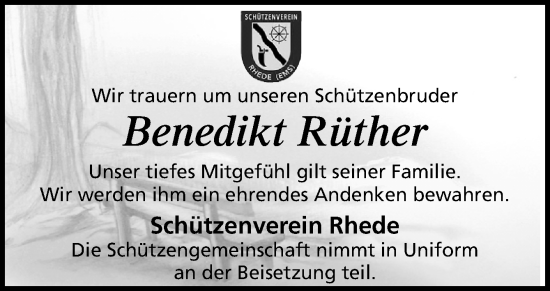 Traueranzeige von Benedikt Rüther von Neue Osnabrücker Zeitung GmbH & Co. KG