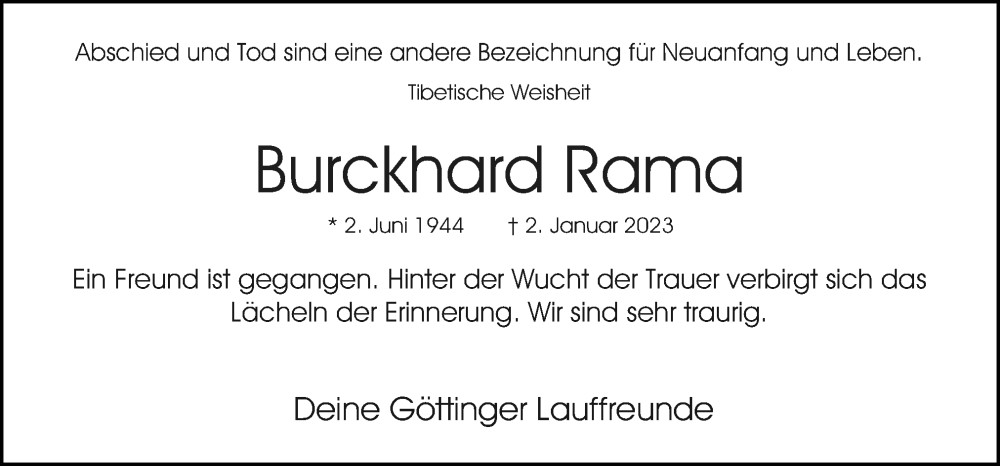  Traueranzeige für Burckhard Rama vom 07.01.2023 aus Neue Osnabrücker Zeitung GmbH & Co. KG