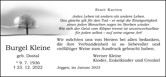 Traueranzeige von Burgel Kleine von Neue Osnabrücker Zeitung GmbH & Co. KG