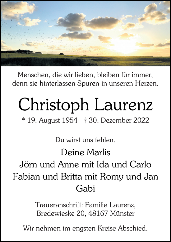 Traueranzeige von Christoph Laurenz von Neue Osnabrücker Zeitung GmbH & Co. KG