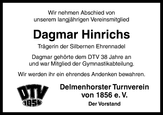 Traueranzeige von Dagmar Hinrichs von DK Medien GmbH & Co. KG