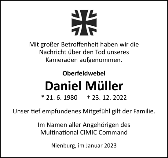 Traueranzeige von Daniel Müller von Neue Osnabrücker Zeitung GmbH & Co. KG