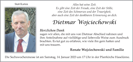 Traueranzeige von Dietmar Wojciechowski von Neue Osnabrücker Zeitung GmbH & Co. KG