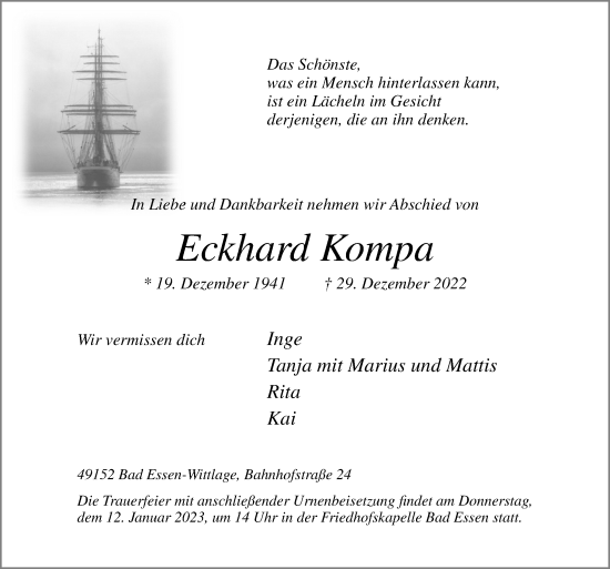Traueranzeige von Eckhard Kompa von Neue Osnabrücker Zeitung GmbH & Co. KG