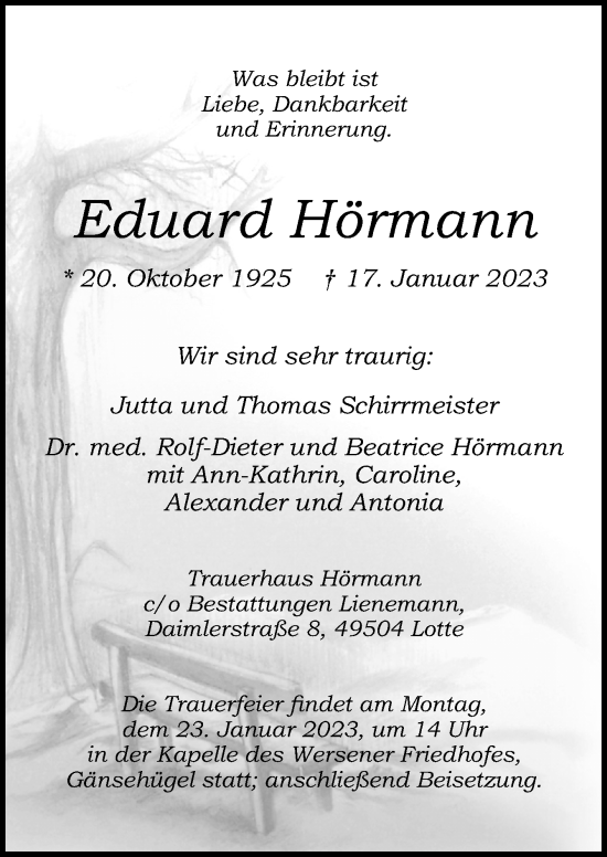 Traueranzeige von Eduard Hörmann von Neue Osnabrücker Zeitung GmbH & Co. KG