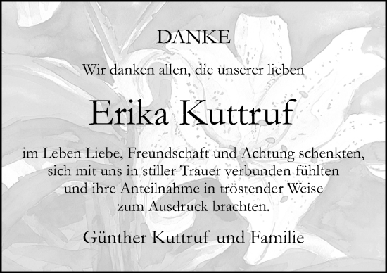 Traueranzeige von Erika Kuttruf von DK Medien GmbH & Co. KG