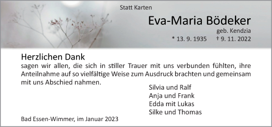 Traueranzeige von Eva-Maria Bödeker von Neue Osnabrücker Zeitung GmbH & Co. KG
