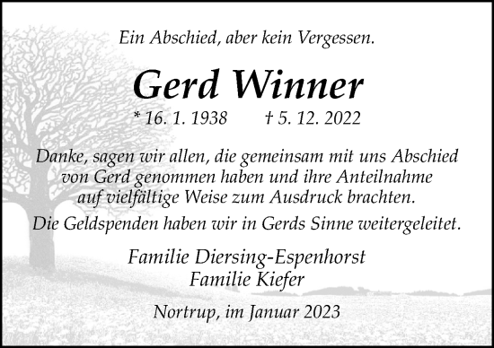 Traueranzeige von Gerd Winner von Neue Osnabrücker Zeitung GmbH & Co. KG