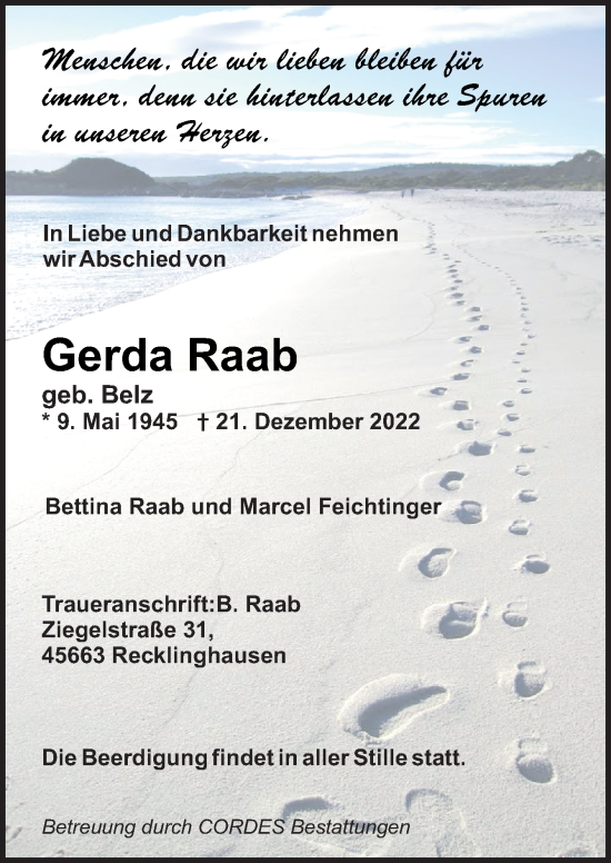 Traueranzeige von Gerda Raab von DK Medien GmbH & Co. KG