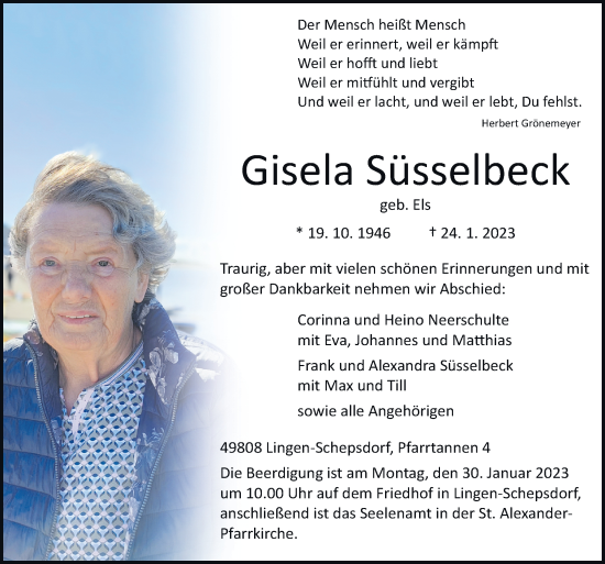 Traueranzeige von Gisela Süsselbeck von Neue Osnabrücker Zeitung GmbH & Co. KG