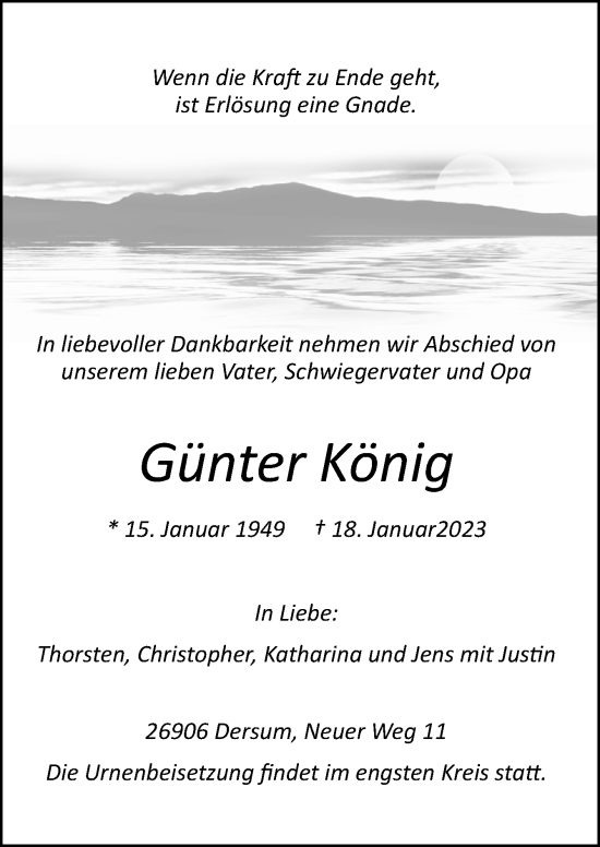 Traueranzeige von Günter König von Neue Osnabrücker Zeitung GmbH & Co. KG