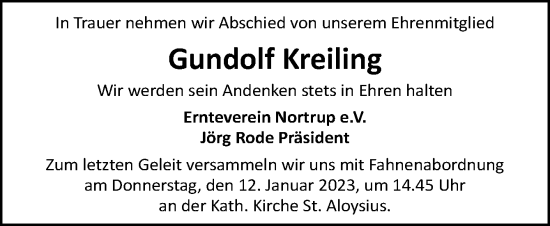 Traueranzeige von Gundolf Kreiling von Neue Osnabrücker Zeitung GmbH & Co. KG