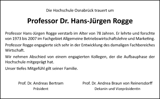 Traueranzeige von Hans-Jürgen Rogge von Neue Osnabrücker Zeitung GmbH & Co. KG