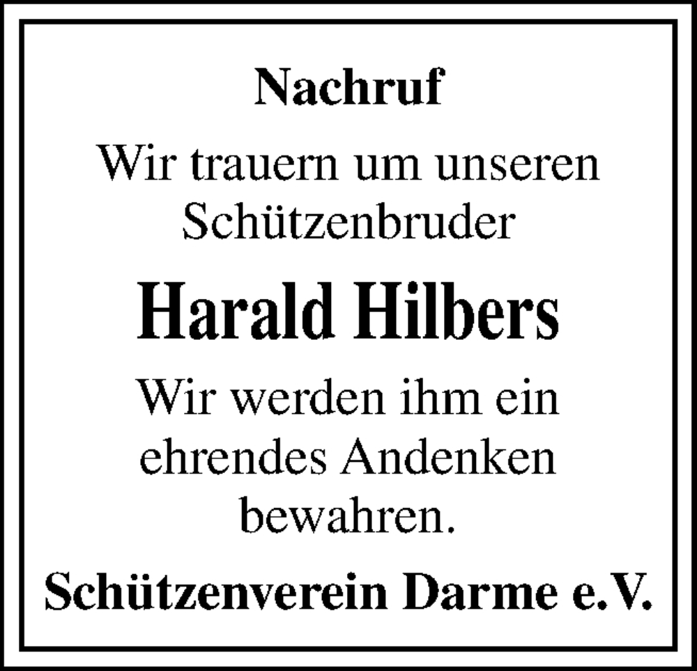  Traueranzeige für Harald Hilbers vom 28.01.2023 aus Neue Osnabrücker Zeitung GmbH & Co. KG