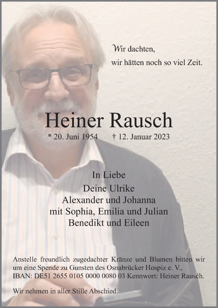  Traueranzeige für Heiner Rausch vom 21.01.2023 aus Neue Osnabrücker Zeitung GmbH & Co. KG