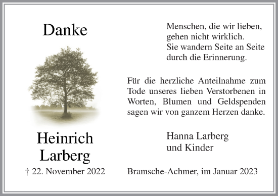 Traueranzeige von Heinrich Larberg von Neue Osnabrücker Zeitung GmbH & Co. KG