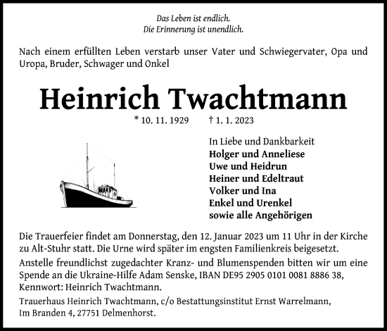 Traueranzeige von Heinrich Twachtmann von DK Medien GmbH & Co. KG