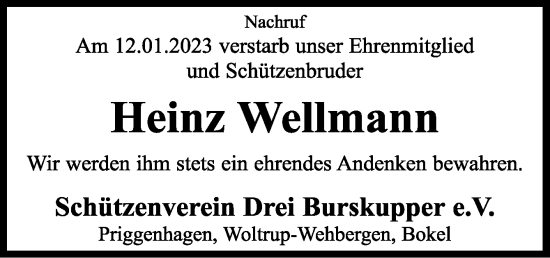 Traueranzeige von Heinz Wellmann von Neue Osnabrücker Zeitung GmbH & Co. KG