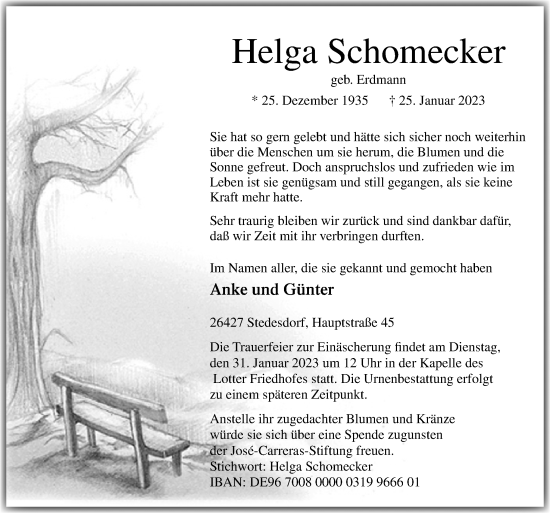 Traueranzeige von Helga Schomecker von Neue Osnabrücker Zeitung GmbH & Co. KG
